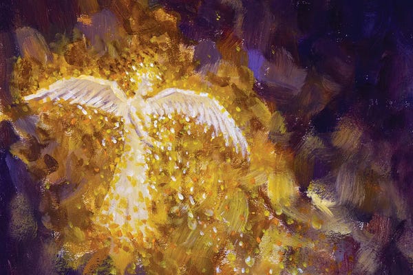 Valery Rybakow: Silhouette Of Bright God Angel In Abstract Night by Valery Rybakow