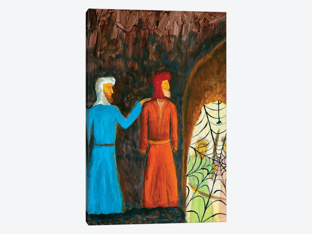 Muslim Men Muhammad And Abu-Bakr hiding In A Cave Protected By A Cobweb by Valery Rybakow 1-piece Canvas Art