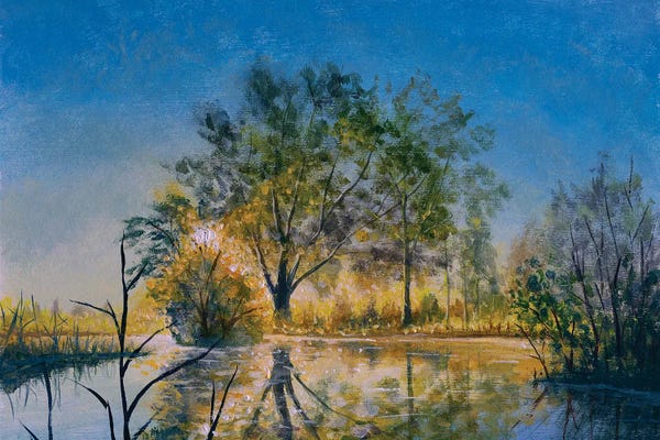 Valery Rybakow: Sunny Early Morning On The River by Valery Rybakow