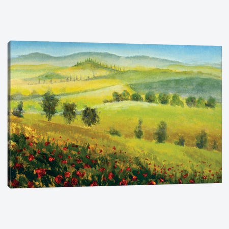 Hills And Meadows, Field Of Red Wild Flowers Poppies Canvas Print #VRY949} by Valery Rybakow Art Print