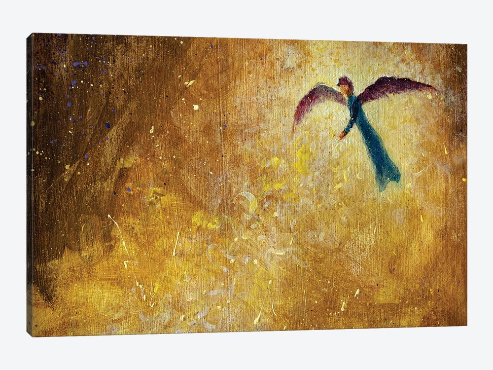 Winged Angel On Magical Yellow Background by Valery Rybakow 1-piece Canvas Art Print