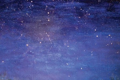 Abstract Cosmos Planet In Blue Starry Sky Painting by Valery Rybakow framed canvas print