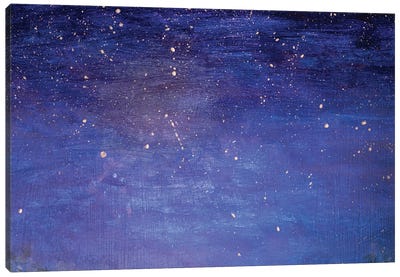 Abstract Cosmos Planet In Blue Starry Sky Painting Canvas Art Print - Valery Rybakow