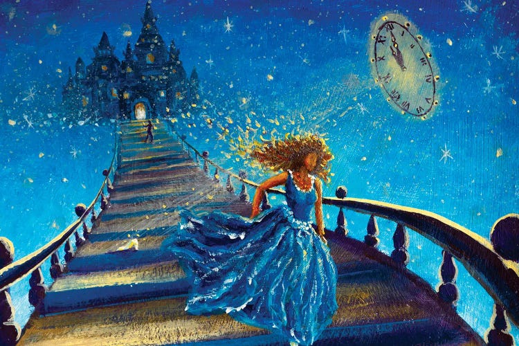 Cinderella In Blue Dress Runs Away From Palace Ball At 12 Clock