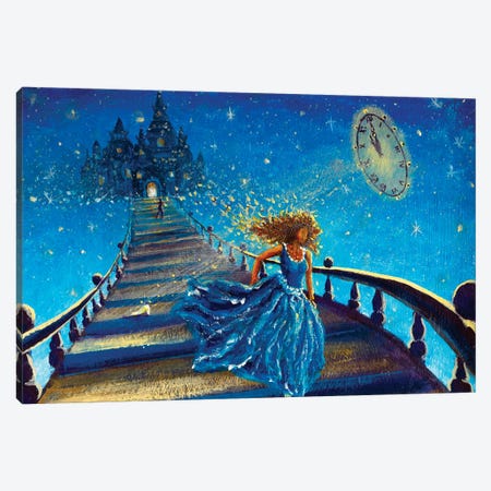 Cinderella In Blue Dress Runs Away From Palace Ball At 12 Clock Canvas Print #VRY964} by Valery Rybakow Canvas Wall Art
