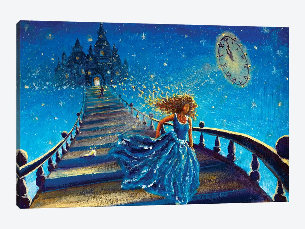 Cinderella In Blue Dress Runs Away From Palace Ball At 12 Clock by Valery Rybakow 1-piece Canvas Artwork