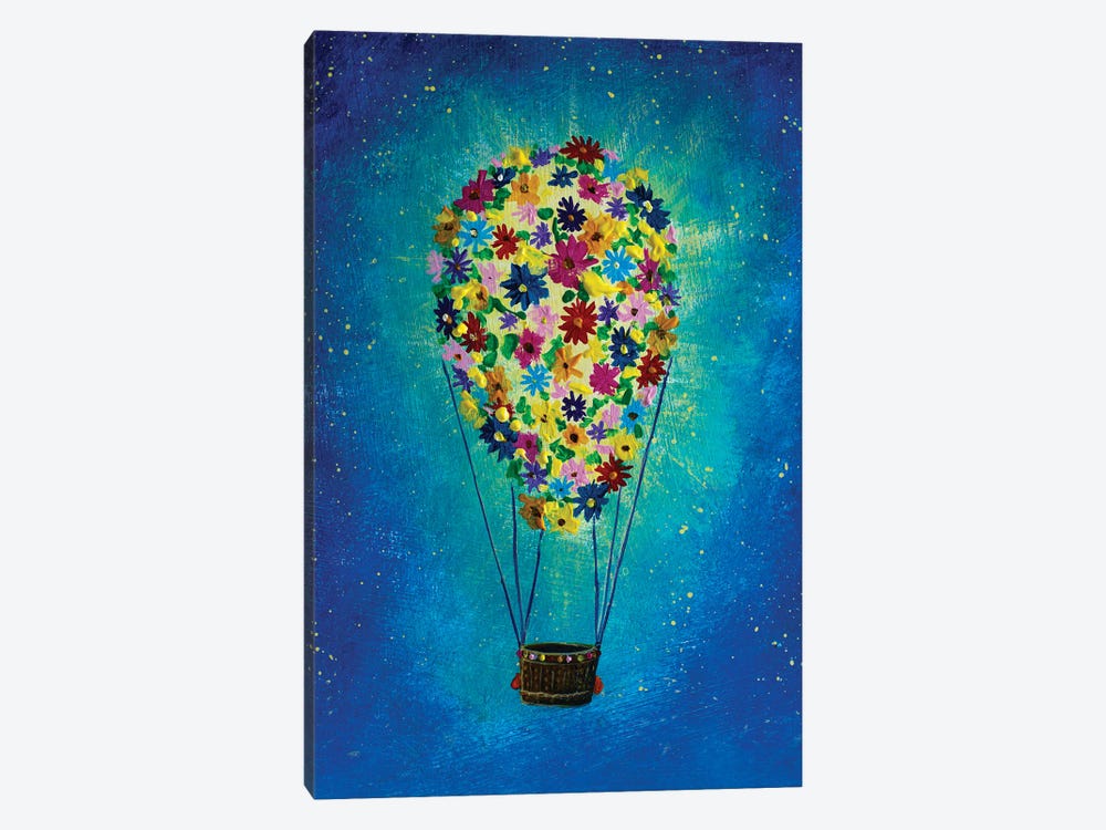 A Balloon Of Flowers In Space Illustration For A Fairy Tale by Valery Rybakow 1-piece Canvas Artwork