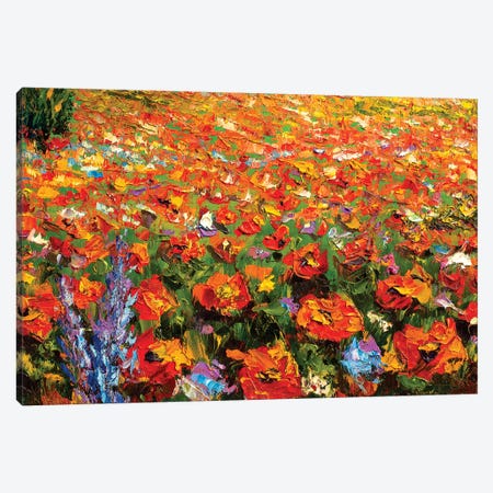 Summer Red Flowers Field Canvas Print #VRY96} by Valery Rybakow Canvas Art