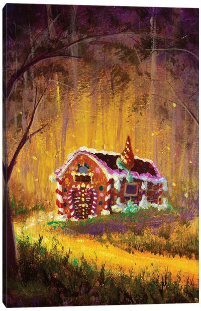 Gingerbread House In The Forest From The Fairy Tale Hansel And Gretel Canvas Art Print - Movie & Television Character Art