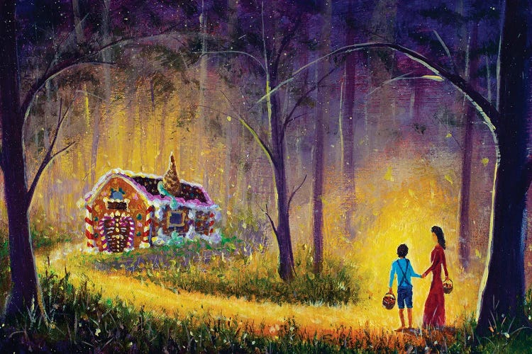 Painting Hansel And Gretel Gingerbread House Fairy Tale