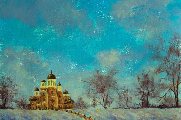 Valery Rybakow: Russian Church On A Sunny Winter Day by Valery Rybakow