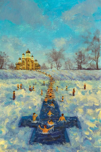 Swimmers In A Frozen River Orthodox Epiphany by Valery Rybakow framed wall art