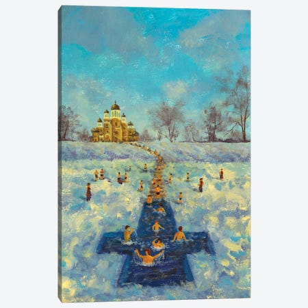Swimmers In A Frozen River Orthodox Epiphany Canvas Print #VRY973} by Valery Rybakow Canvas Art