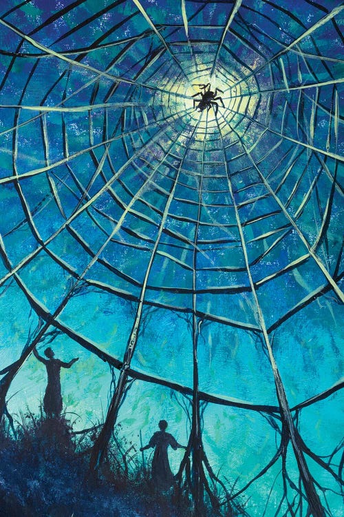 Two People And A Big Spider On A Web Fantasy Art