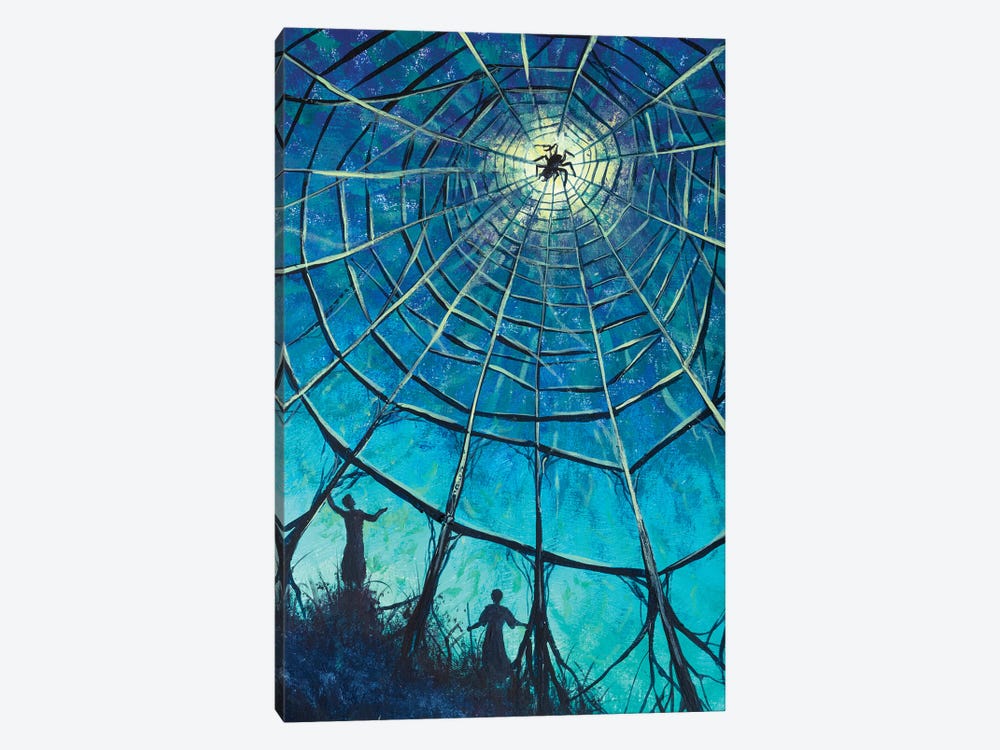 Two People And A Big Spider On A Web Fantasy Art by Valery Rybakow 1-piece Canvas Art Print
