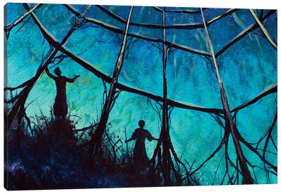 Two People And Big Spider Web Fantasy Art Canvas Art Print - Spider Web Art