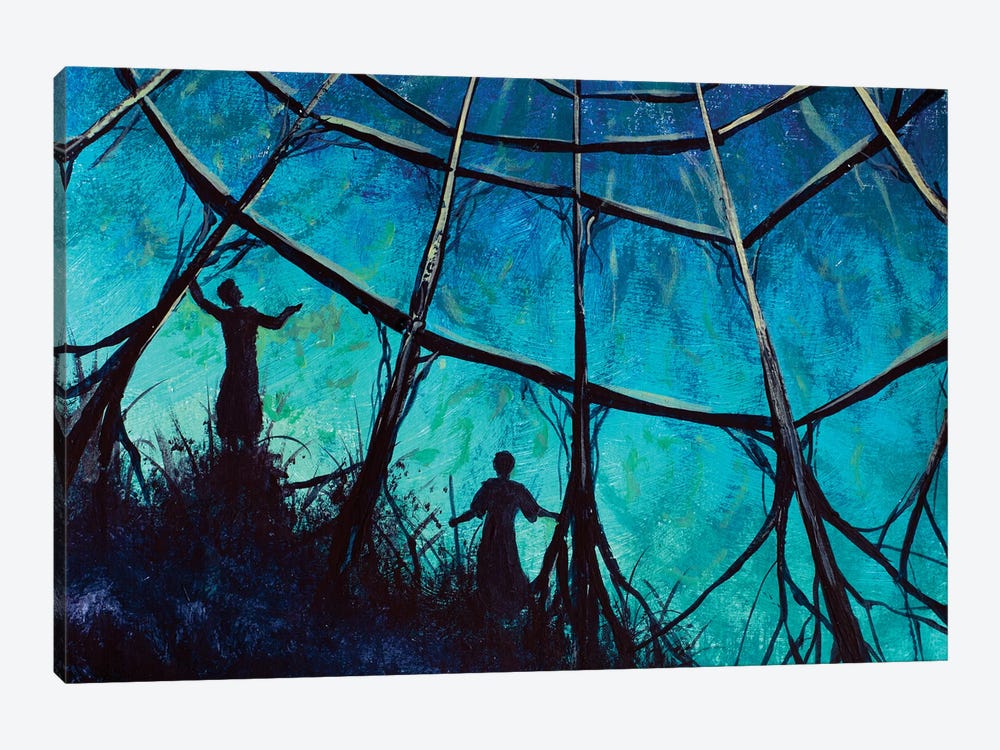 Two People And Big Spider Web Fantasy Art by Valery Rybakow 1-piece Canvas Wall Art