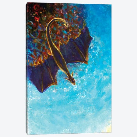 Black Fire Dragon In The Blue Sky Canvas Print #VRY978} by Valery Rybakow Canvas Artwork