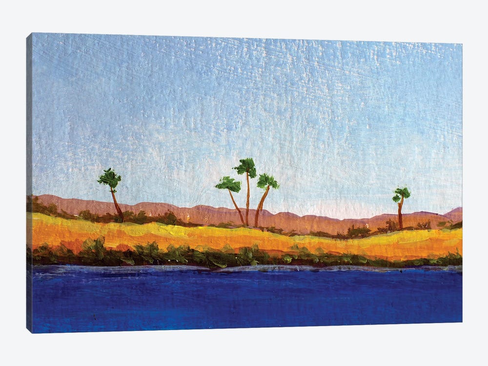 Yellow Sand And Palm Trees On Far Shore Blue Sea by Valery Rybakow 1-piece Canvas Print