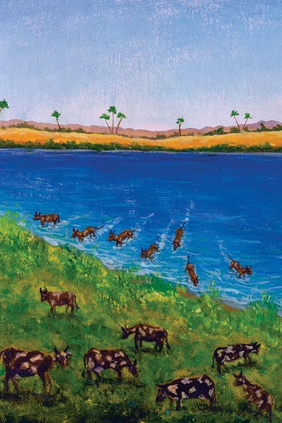 Pharaoh Dreams Of Seven Skinny Cows Eating Seven Fat Cows by Valery Rybakow framed wall art