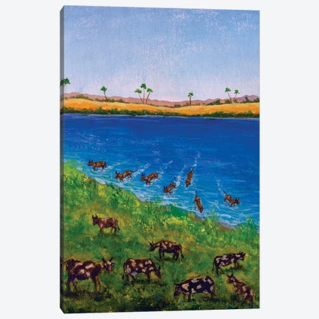 Pharaoh Dreams Of Seven Skinny Cows Eating Seven Fat Cows Canvas Print #VRY982} by Valery Rybakow Canvas Print