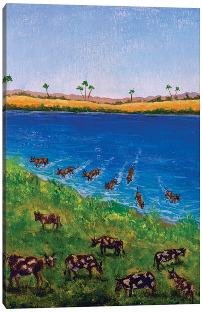 Pharaoh Dreams Of Seven Skinny Cows Eating Seven Fat Cows Canvas Art Print - Valery Rybakow