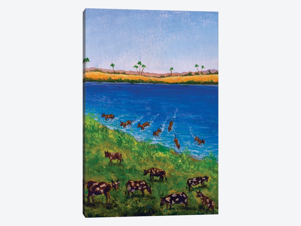 Pharaoh Dreams Of Seven Skinny Cows Eating Seven Fat Cows by Valery Rybakow 1-piece Canvas Art