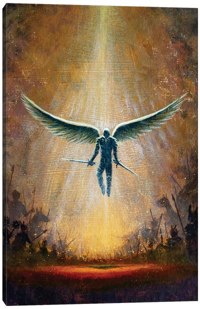 Angel Warrior On A Battlefield Canvas Art Print - Valery Rybakow