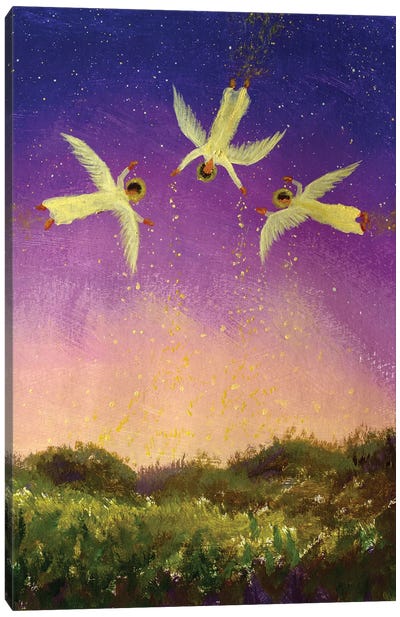 Three Archangels Gabriel, Michel And Raphael Fly In Night Canvas Art Print - Valery Rybakow