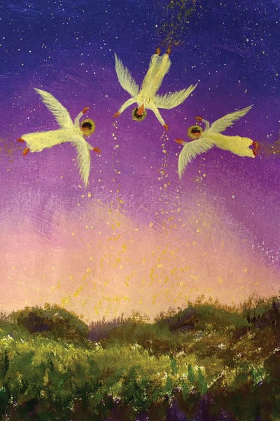 Three Archangels Gabriel, Michel And Raphael Fly In Night