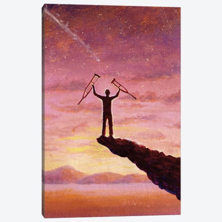Miraculous Healing Happy Man Freed From Crutches On Mountain Canvas Print #VRY991} by Valery Rybakow Canvas Wall Art