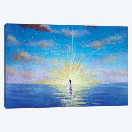Man In The Sun Walking On Water In The Ocean II Canvas Print #VRY993} by Valery Rybakow Canvas Art