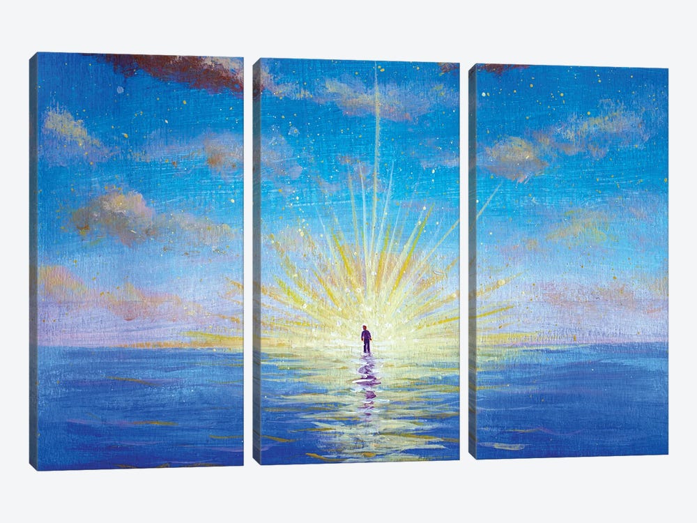 Man In The Sun Walking On Water In The Ocean II by Valery Rybakow 3-piece Canvas Artwork