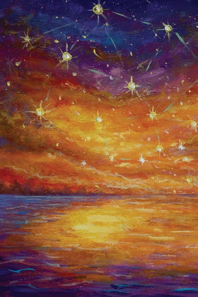 Fairy Sky With Shining Stars At Sunset