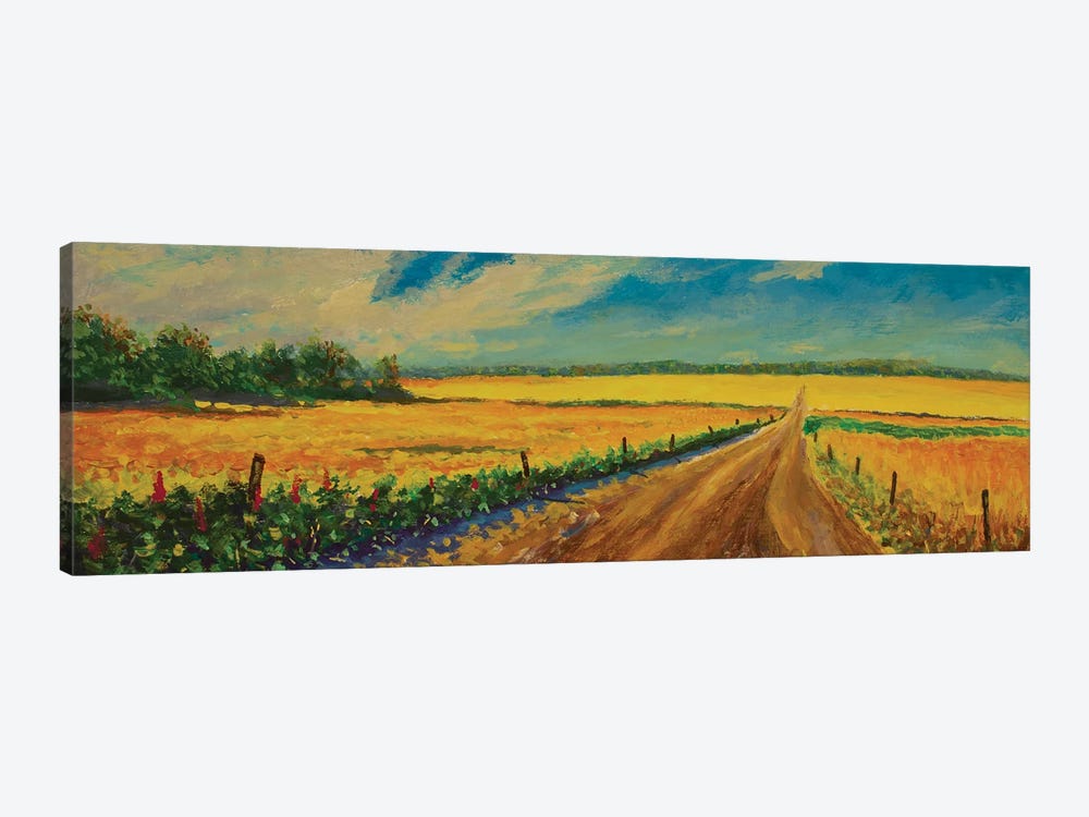 Panorama Oil Painting Road In A Yellow Field Of Ripe Grain Ears Russian Landscape Art by Valery Rybakow 1-piece Canvas Artwork