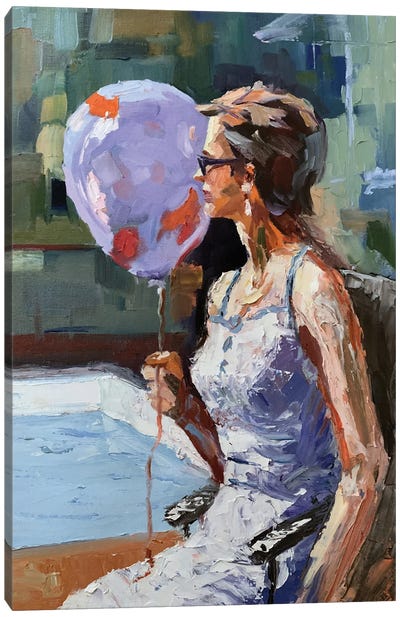 Woman With Balloon Canvas Art Print - Purple Art