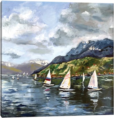 Yachts On The Roadstead Canvas Art Print - Contemporary Coastal