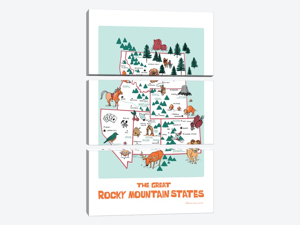 The Great Rocky Mountain States by Vestiges 3-piece Canvas Art Print