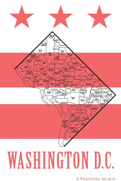 Large Map Art - Canvas Prints: Dc Neighborhoods by Vestiges