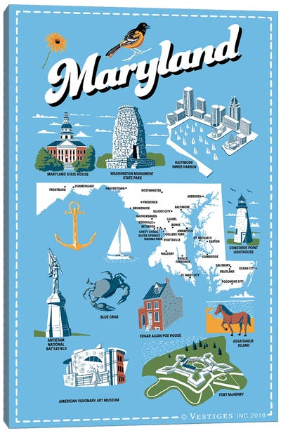 Maryland Canvas Art Print - State Maps