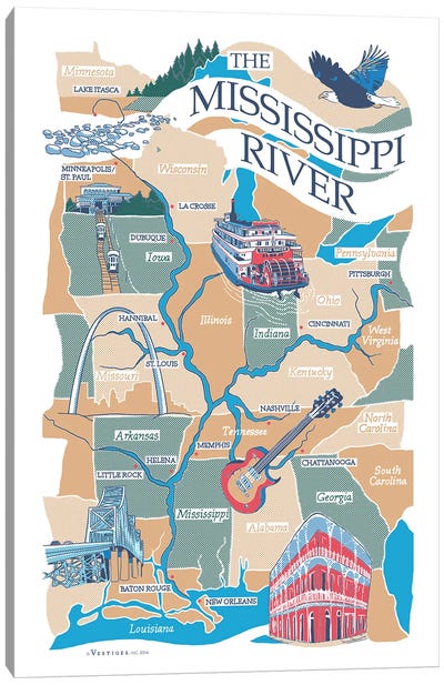 Mississippi River Canvas Art Print - State Maps