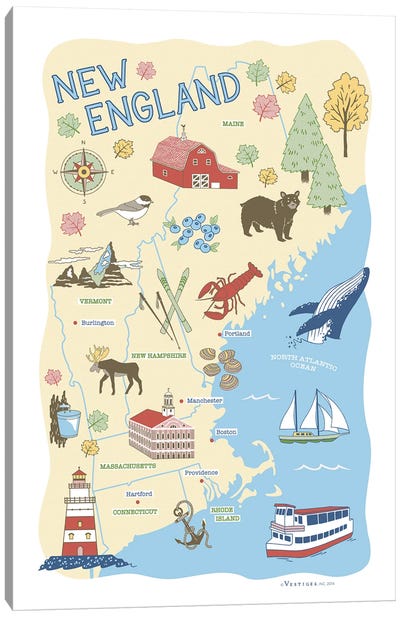 New England Canvas Art Print - State Maps