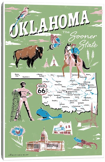 Oklahoma Canvas Art Print - State Maps