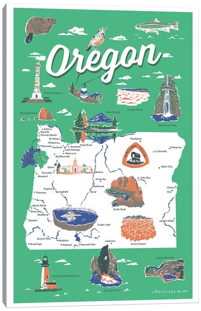 Oregon Canvas Art Print - State Maps