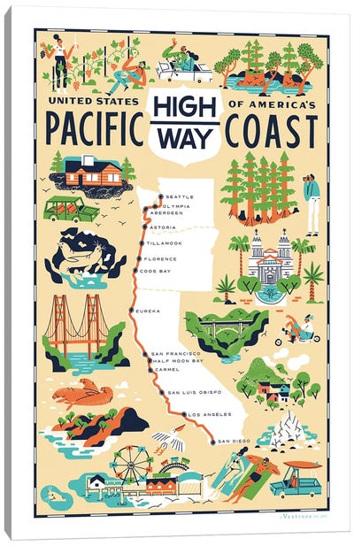 Pacific Coast Highway Canvas Art Print - Vestiges