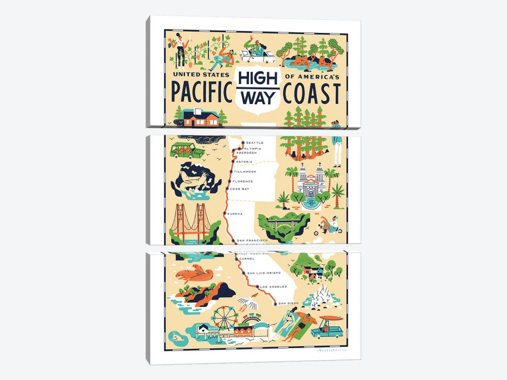 Pacific Coast Highway by Vestiges 3-piece Canvas Wall Art