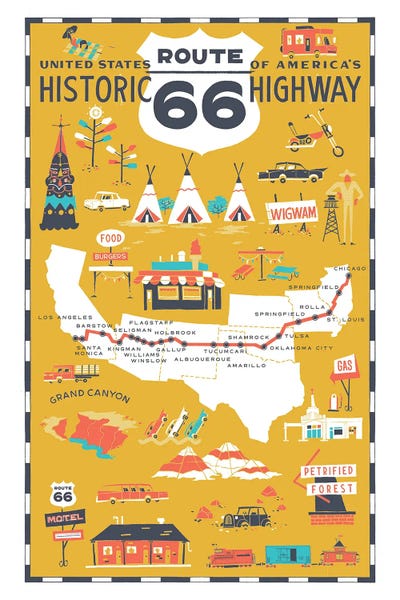 Route 66 by Vestiges framed canvas print