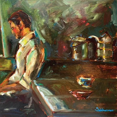 Young Man Sitting By The Window by Victoria Sukhasyan art print