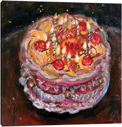Still Life With The Birthday Cake Canvas Art Print - Cake & Cupcake Art