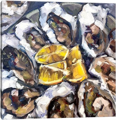 Still Life With Oysters And Lemons Canvas Art Print - Victoria Sukhasyan